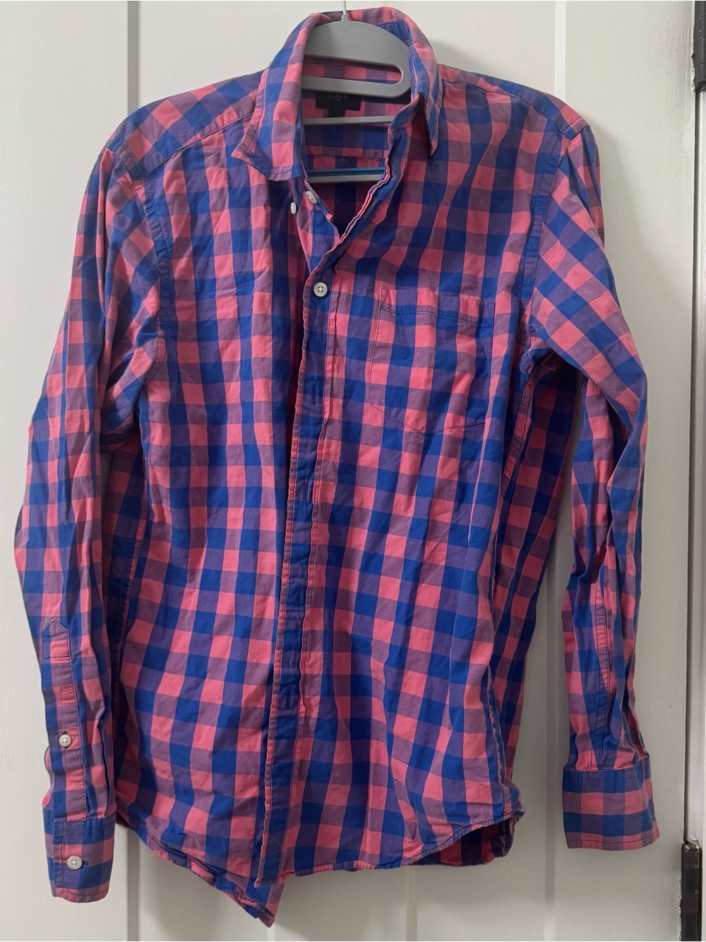 J Crew Men’s Long Sleeve Button Down Checkered Shirt Small Slim Fit Blue Pink